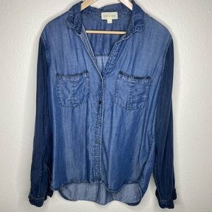 𝅺cloth & Stone Anthropologie Chambray Button Down Shirt Blue Long Sleeve Large